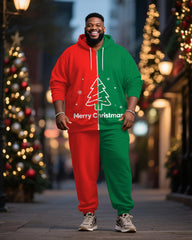 Big & Tall Men's Merry Christmas Colorblock Alphabet Print Cardigan Hoodie Suit