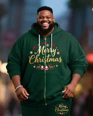Big & Tall Men's Merry Christmas Letter Print Cardigan Hoodie Suit