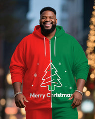 Big & Tall Men's Merry Christmas Colorblock Alphabet Print Cardigan Hoodie Suit