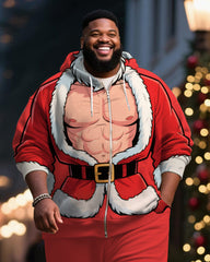 Big & Tall Men's Santa Claus Cosplay Printed Cardigan Hoodie Suit