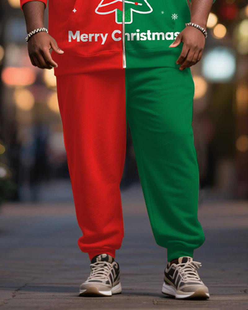 Big & Tall Men's Merry Christmas Colorblock Alphabet Print Cardigan Hoodie Suit
