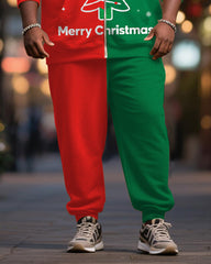 Big & Tall Men's Merry Christmas Colorblock Alphabet Print Cardigan Hoodie Suit
