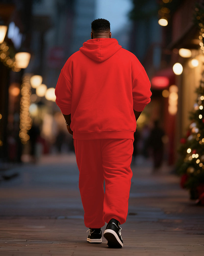 Big & Tall Men's Merry Christmas Gradient Alphabet Print Cardigan Hoodie Suit