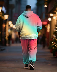 Big & Tall Men's Merry Christmas Gradient Alphabet Print Cardigan Hoodie Suit
