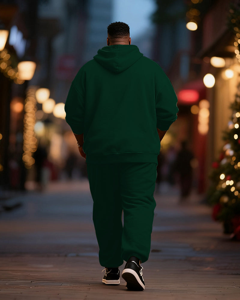 Big & Tall Men's Merry Christmas Letter Print Cardigan Hoodie Suit