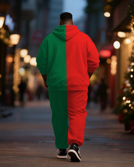 Big & Tall Men's Merry Christmas Colorblock Alphabet Print Cardigan Hoodie Suit