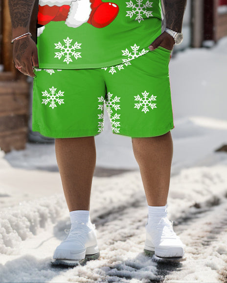 Big Guys Merry Christmas Santa Snowflake T-shirt Shorts Set