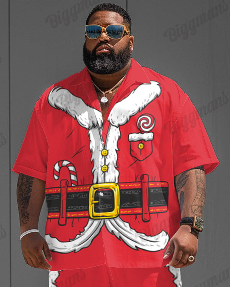 Big Guys Christmas Santa Claus Cosplay Shirt Shorts 2-Piece Set
