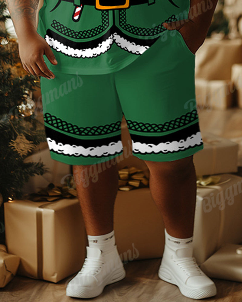 Big Guys Christmas Elf Cosplay Printed T-Shirt and Shorts Set