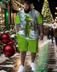 Men's Big & Tall Funny Christmas Cartoons T-Shirt Shorts Set