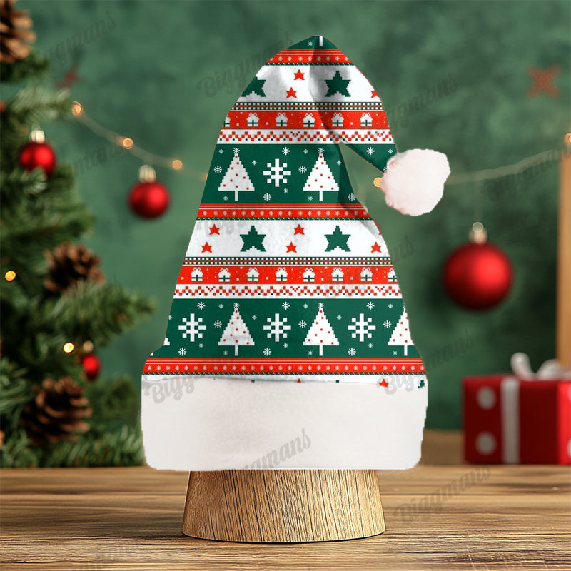 Christmas Fun Red Green Santa Cartoon Print Gift Plush Party Decorative Hat